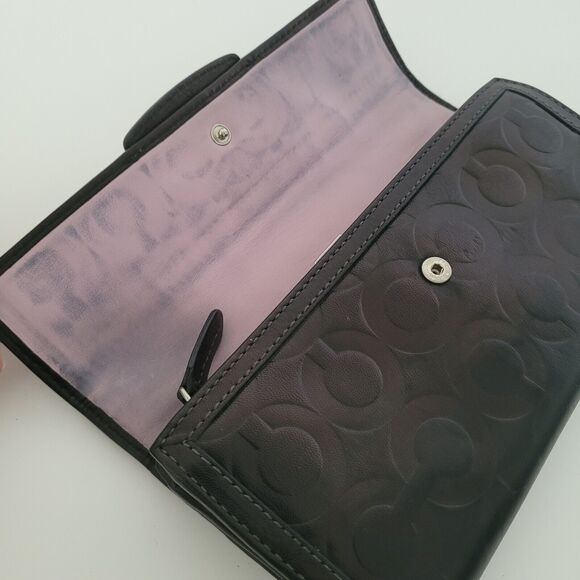 Coach Wallet Leather Signature Black Purple Bifold 8x4 Large Envelope Boho - Picture 3 of 9